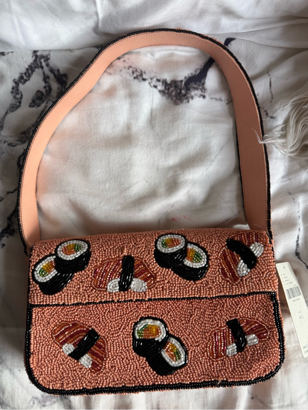 Anthropologie Peach Beaded Sushi Shoulder Bag